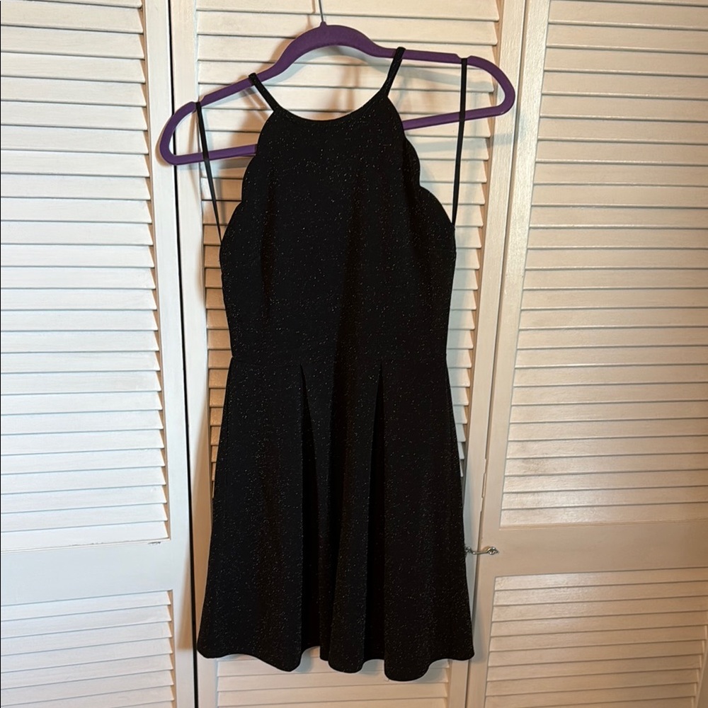 Monteau dark grey shimmer party dress scallop edge